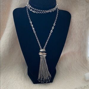Brighton Silver and Black Beaded Tassel Necklace